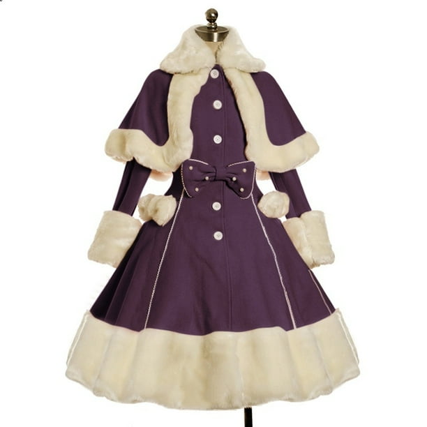High quality Lolita Navy Dark Blue plush Thick Dress Coat with Shawl Free ship